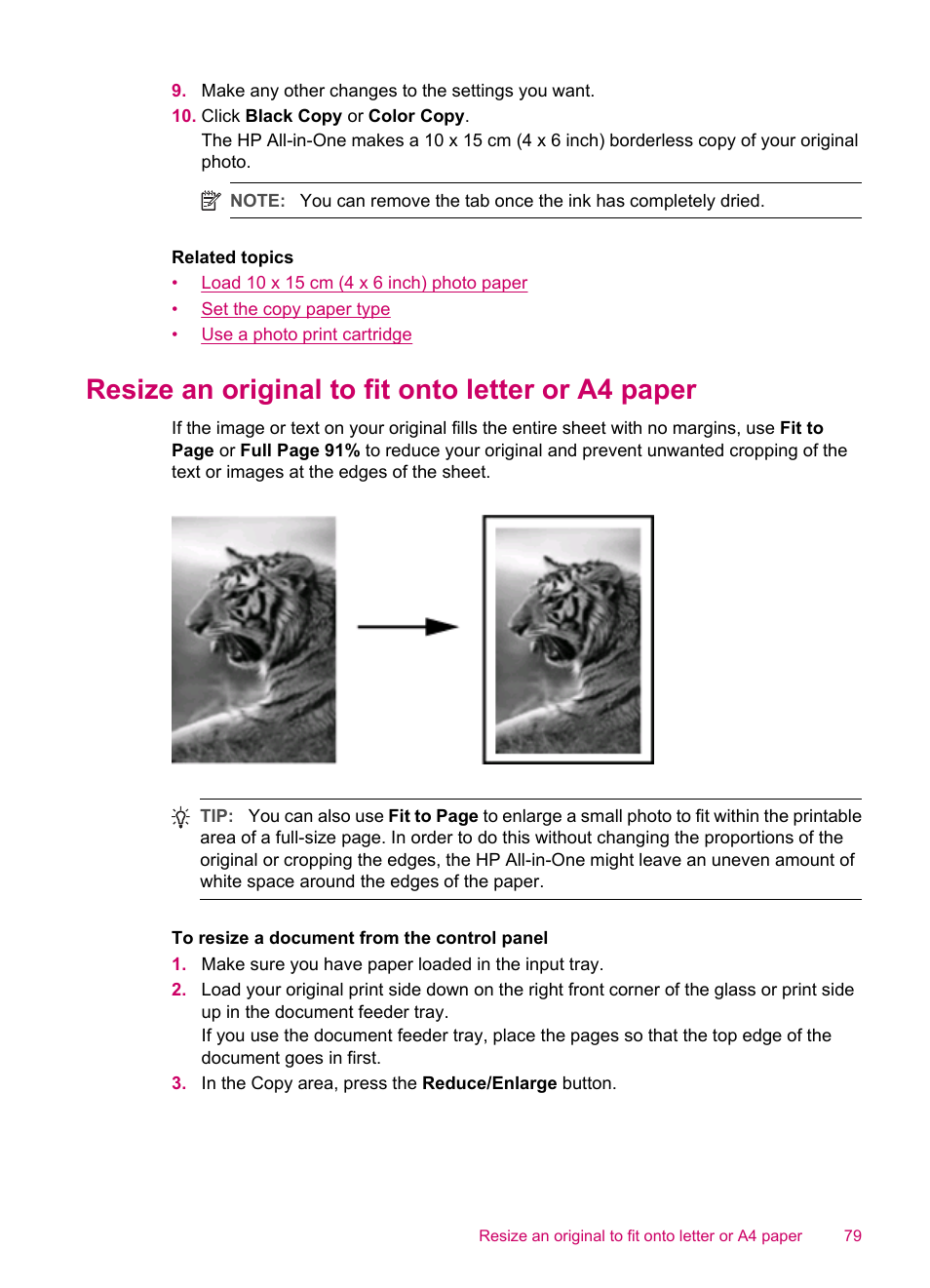Resize an original to fit onto letter or a4 paper | HP Officejet J5740 All-in-One Printer User Manual | Page 81 / 296
