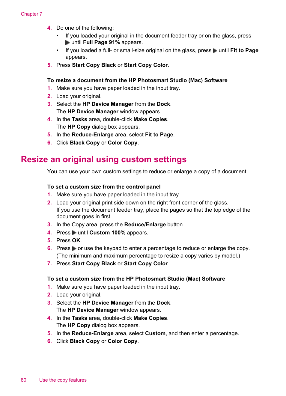 Resize an original using custom settings | HP Officejet J5740 All-in-One Printer User Manual | Page 82 / 296