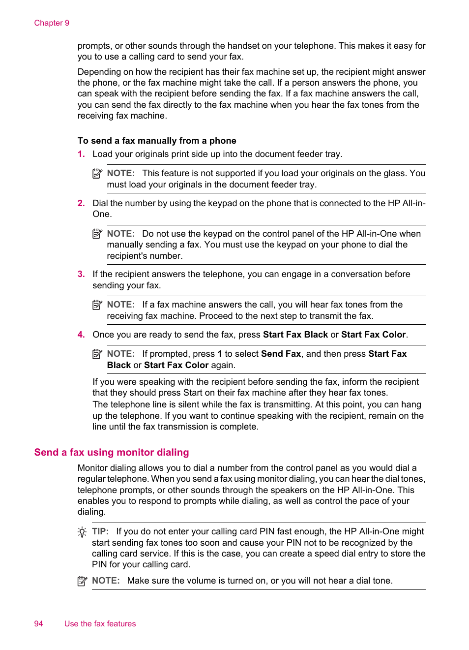 Send a fax using monitor dialing | HP Officejet J5740 All-in-One Printer User Manual | Page 96 / 296