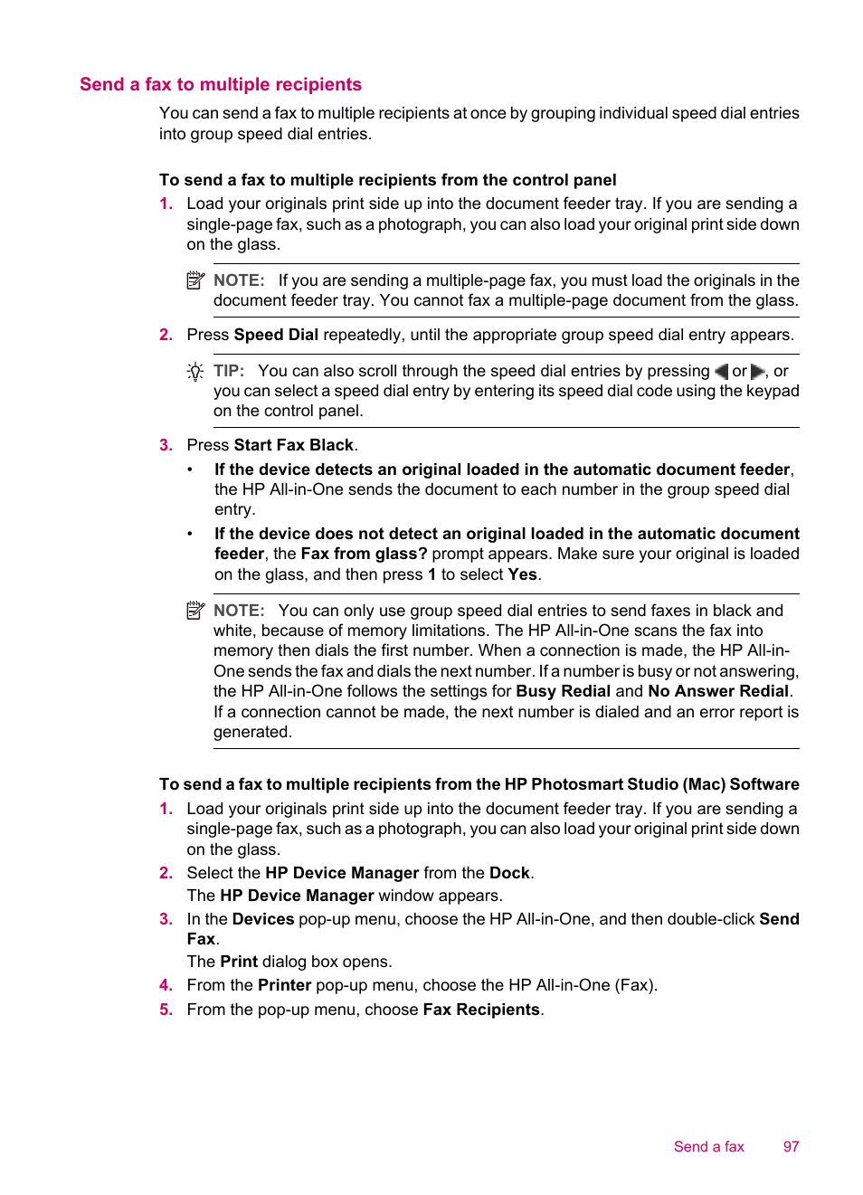 Send a fax to multiple recipients | HP Officejet J5740 All-in-One Printer User Manual | Page 99 / 296