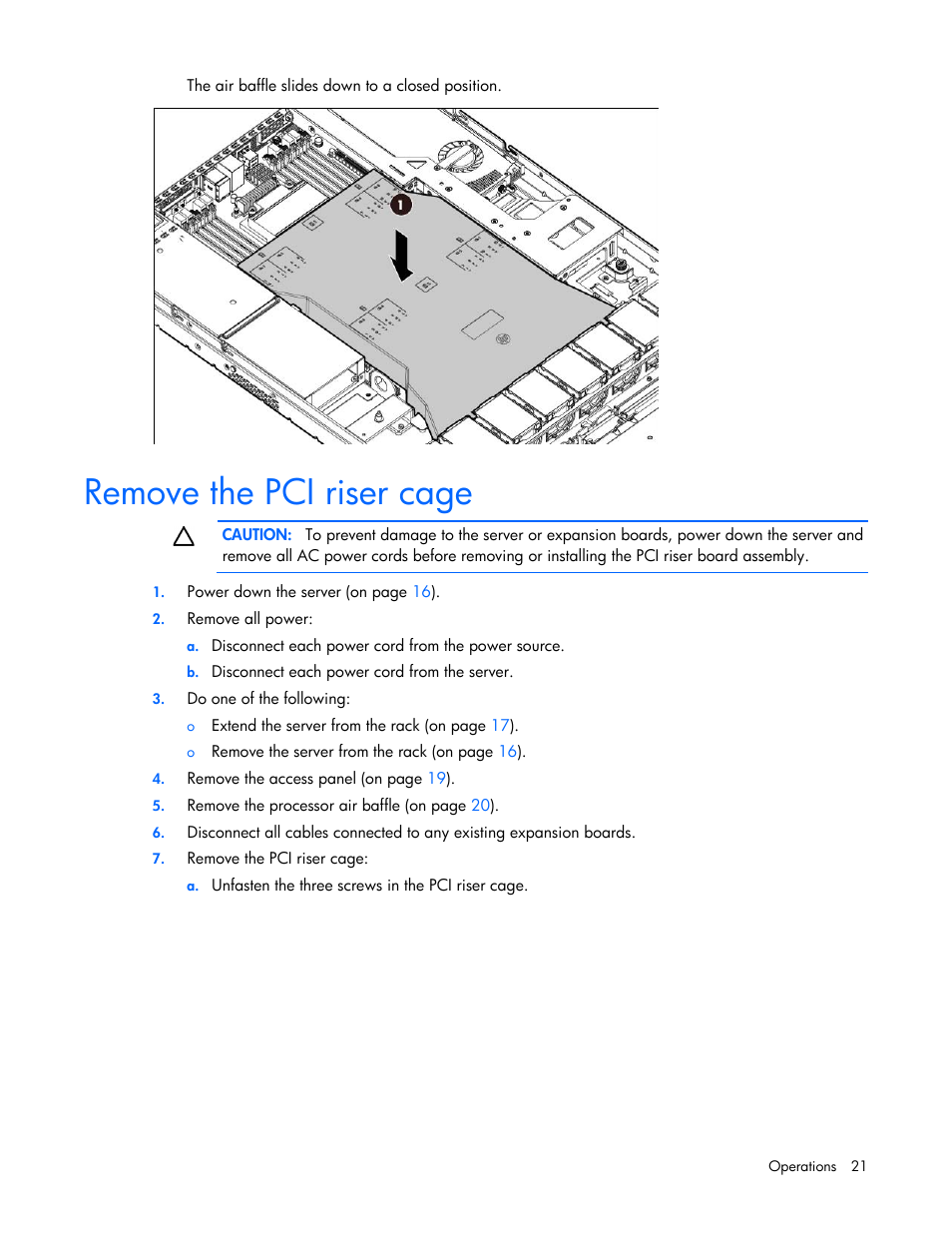 Remove the pci riser cage | HP ProLiant DL160 Gen8 Server User Manual | Page 21 / 109