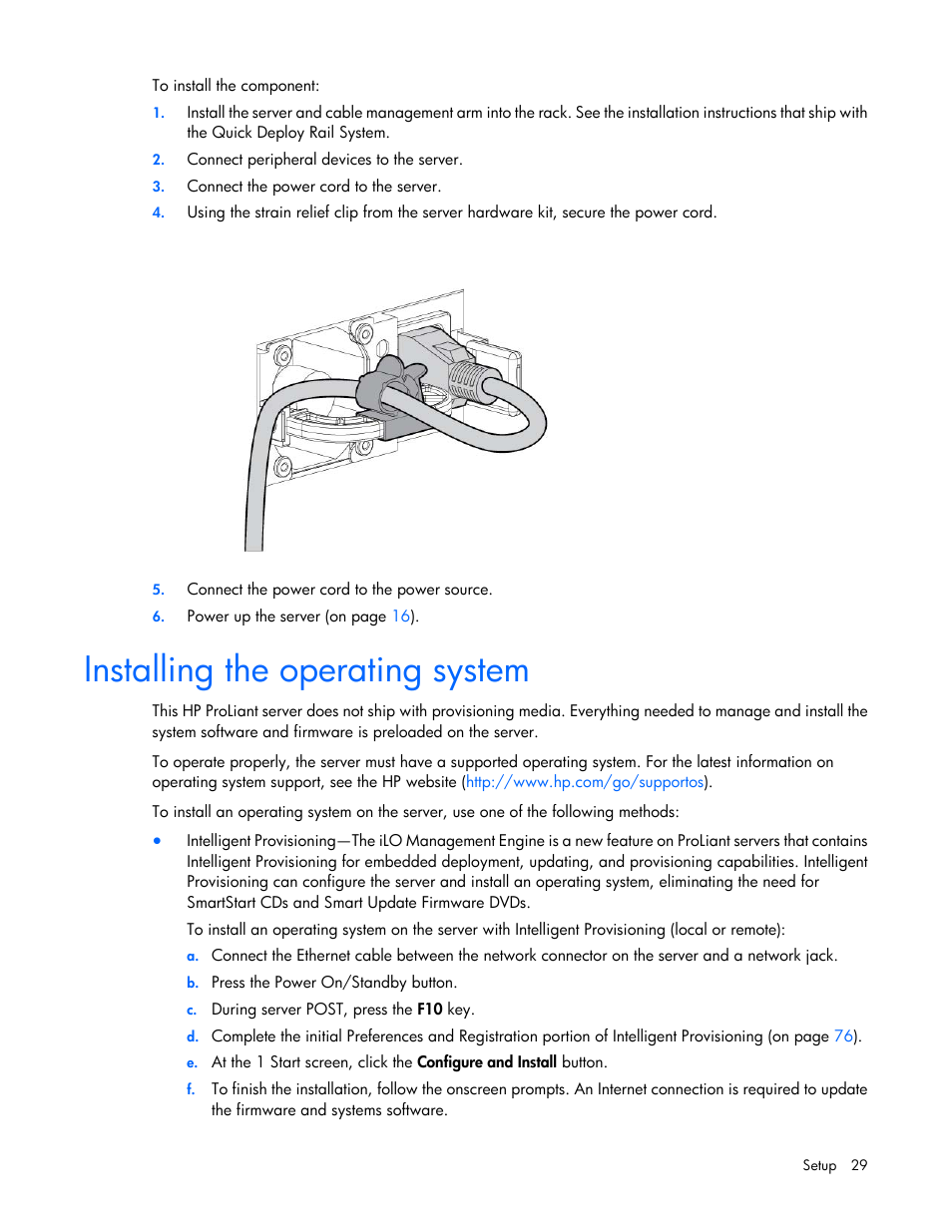 Installing the operating system | HP ProLiant DL160 Gen8 Server User Manual | Page 29 / 109
