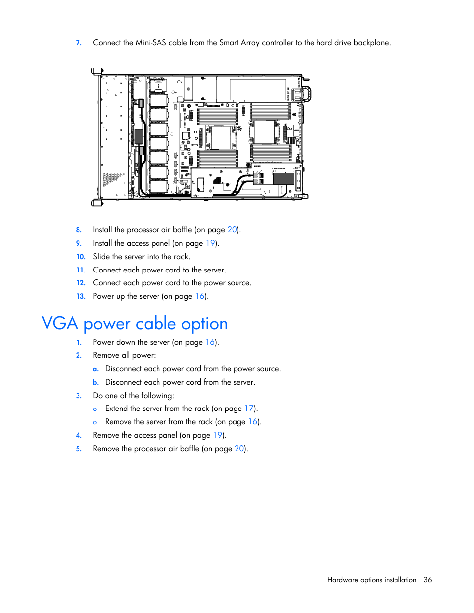 Vga power cable option | HP ProLiant DL160 Gen8 Server User Manual | Page 36 / 109