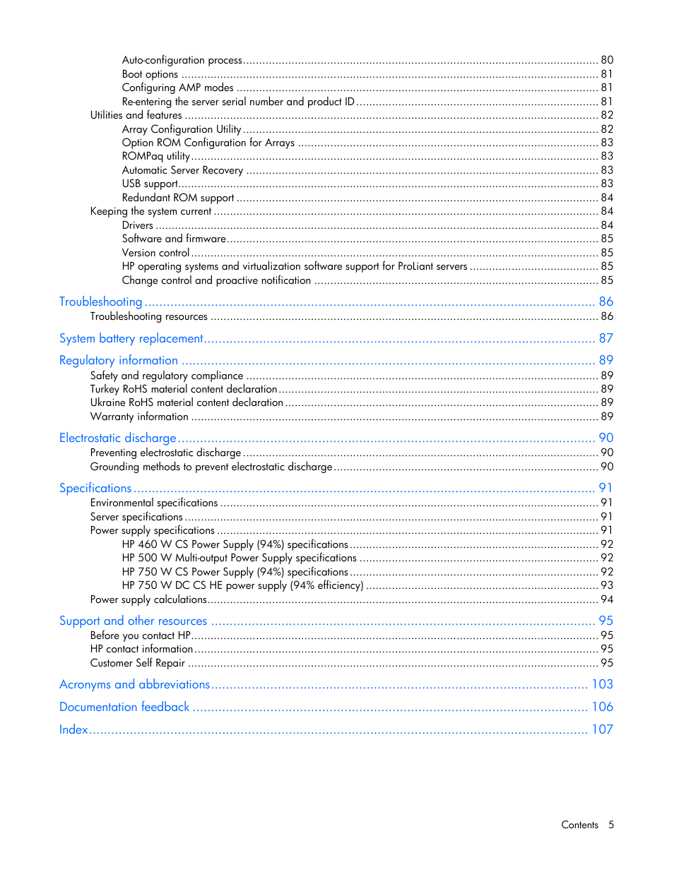 HP ProLiant DL160 Gen8 Server User Manual | Page 5 / 109