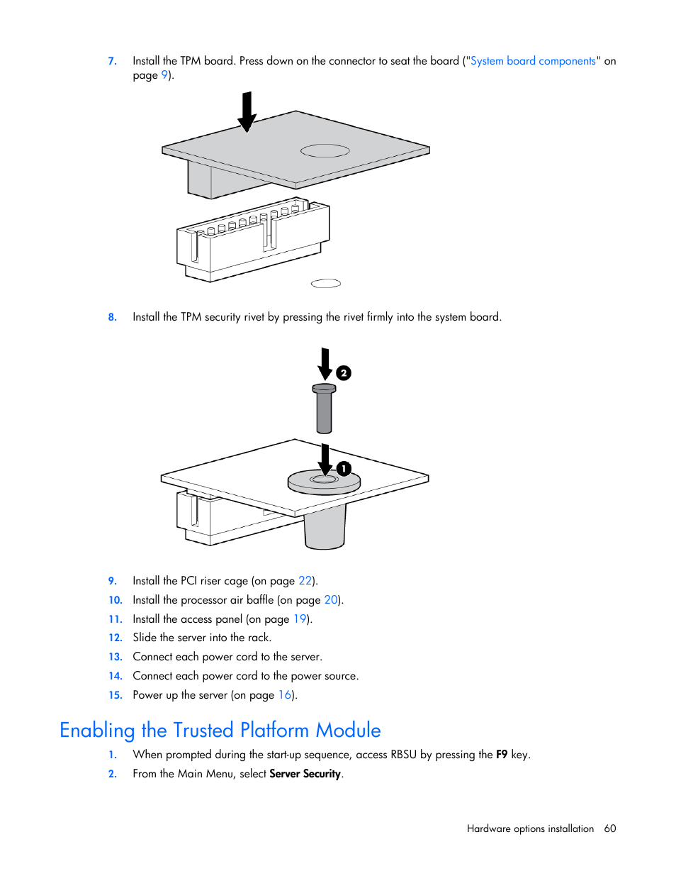 Enabling the trusted platform module | HP ProLiant DL160 Gen8 Server User Manual | Page 60 / 109