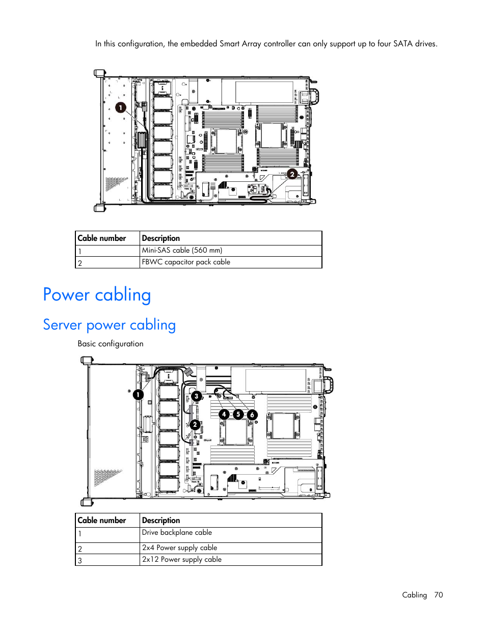 Power cabling, Server power cabling | HP ProLiant DL160 Gen8 Server User Manual | Page 70 / 109