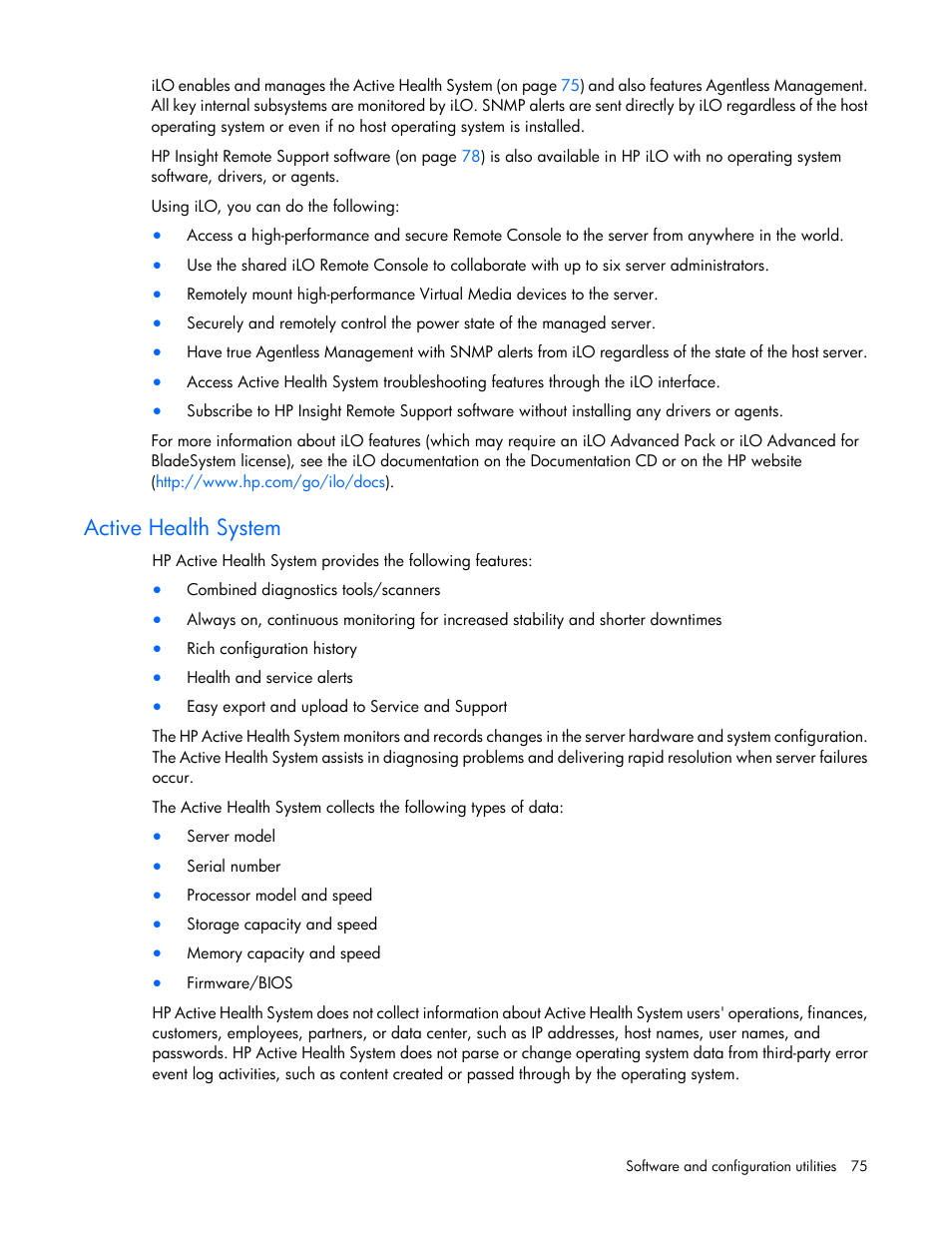 Active health system | HP ProLiant DL160 Gen8 Server User Manual | Page 75 / 109