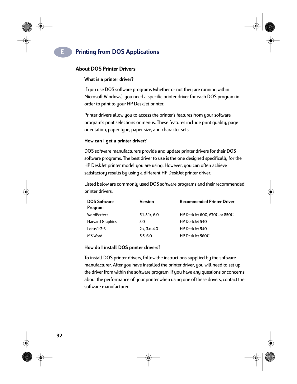 Printing from dos applications | HP Deskjet 832c Printer User Manual | Page 100 / 118