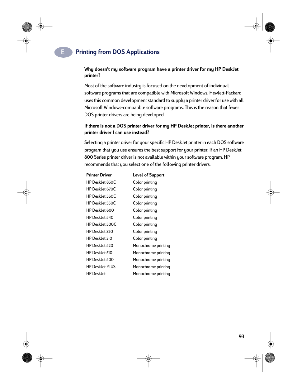 Printing from dos applications | HP Deskjet 832c Printer User Manual | Page 101 / 118