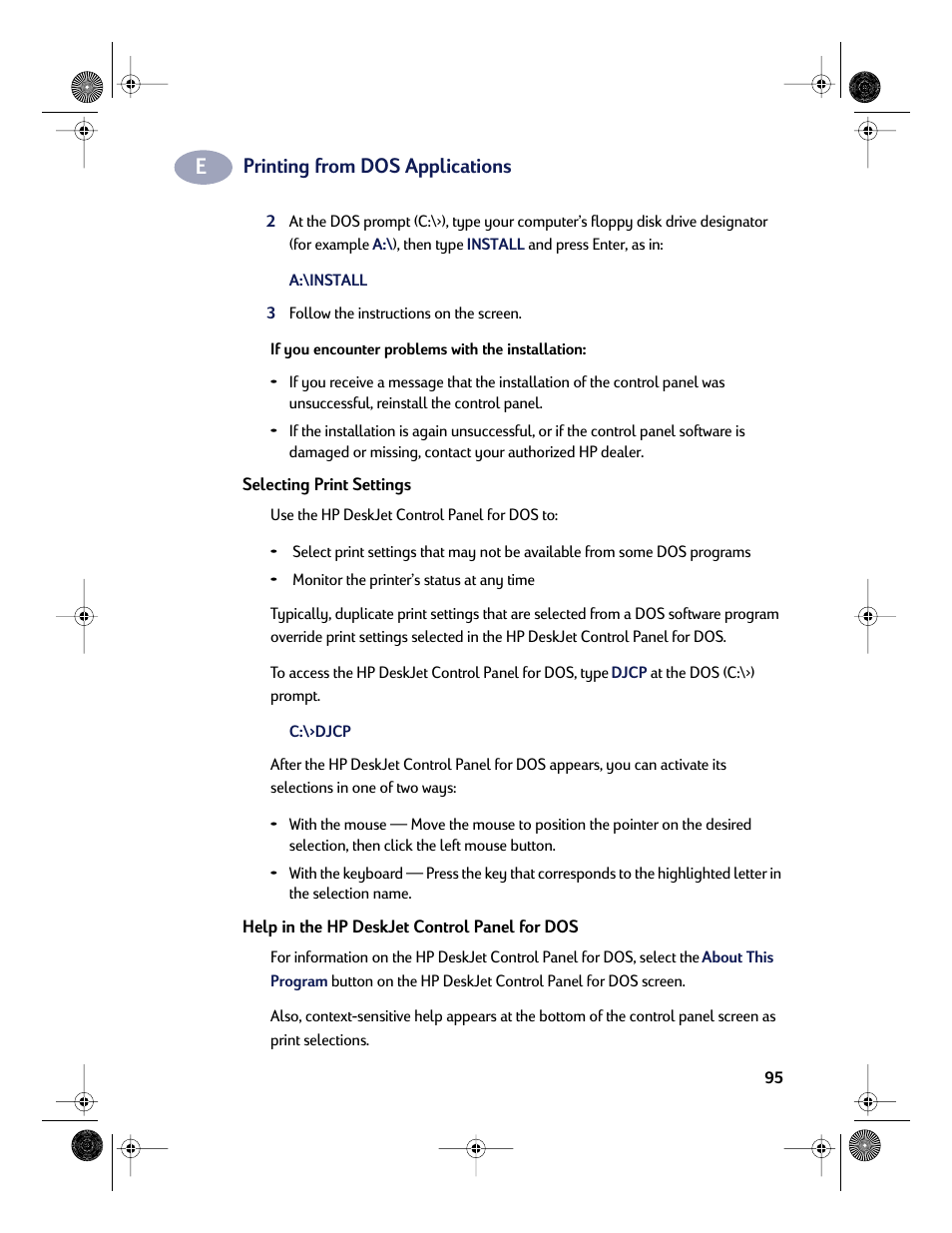 Printing from dos applications | HP Deskjet 832c Printer User Manual | Page 103 / 118