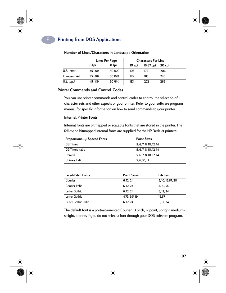 Printing from dos applications | HP Deskjet 832c Printer User Manual | Page 105 / 118