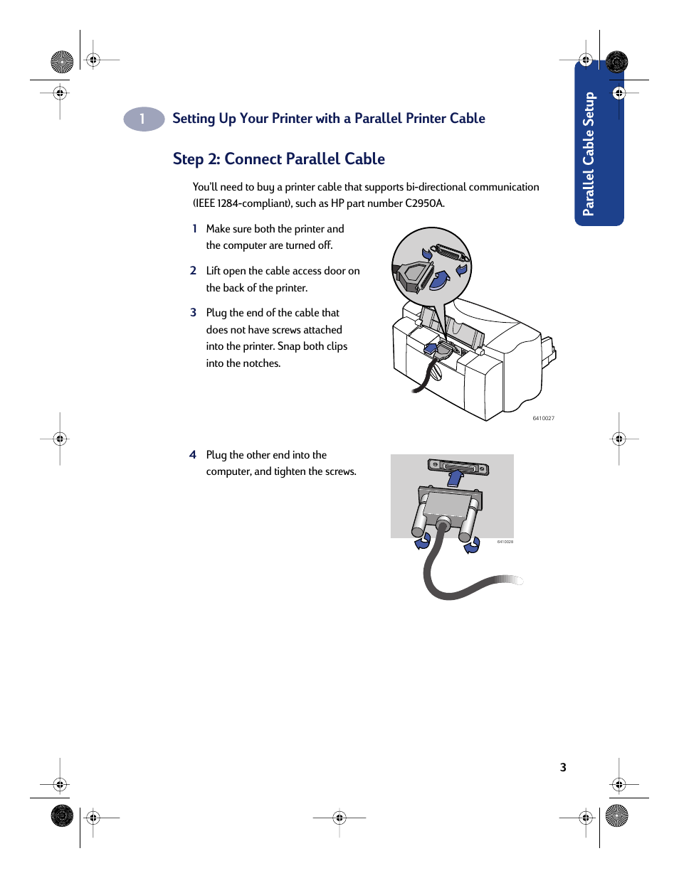 Step 2: connect parallel cable | HP Deskjet 832c Printer User Manual | Page 11 / 118