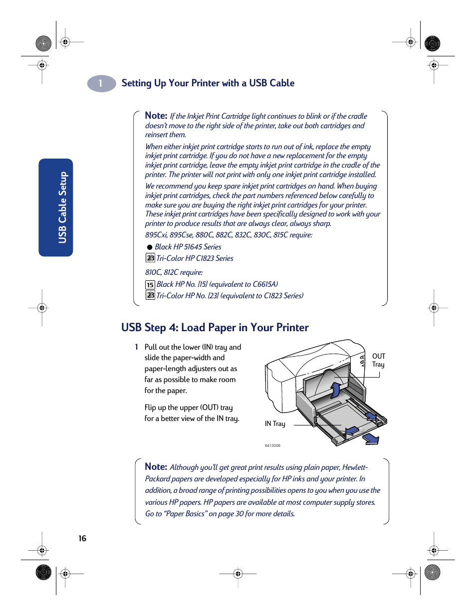 Usb step 4: load paper in your printer, Setting up your printer with a usb cable | HP Deskjet 832c Printer User Manual | Page 24 / 118