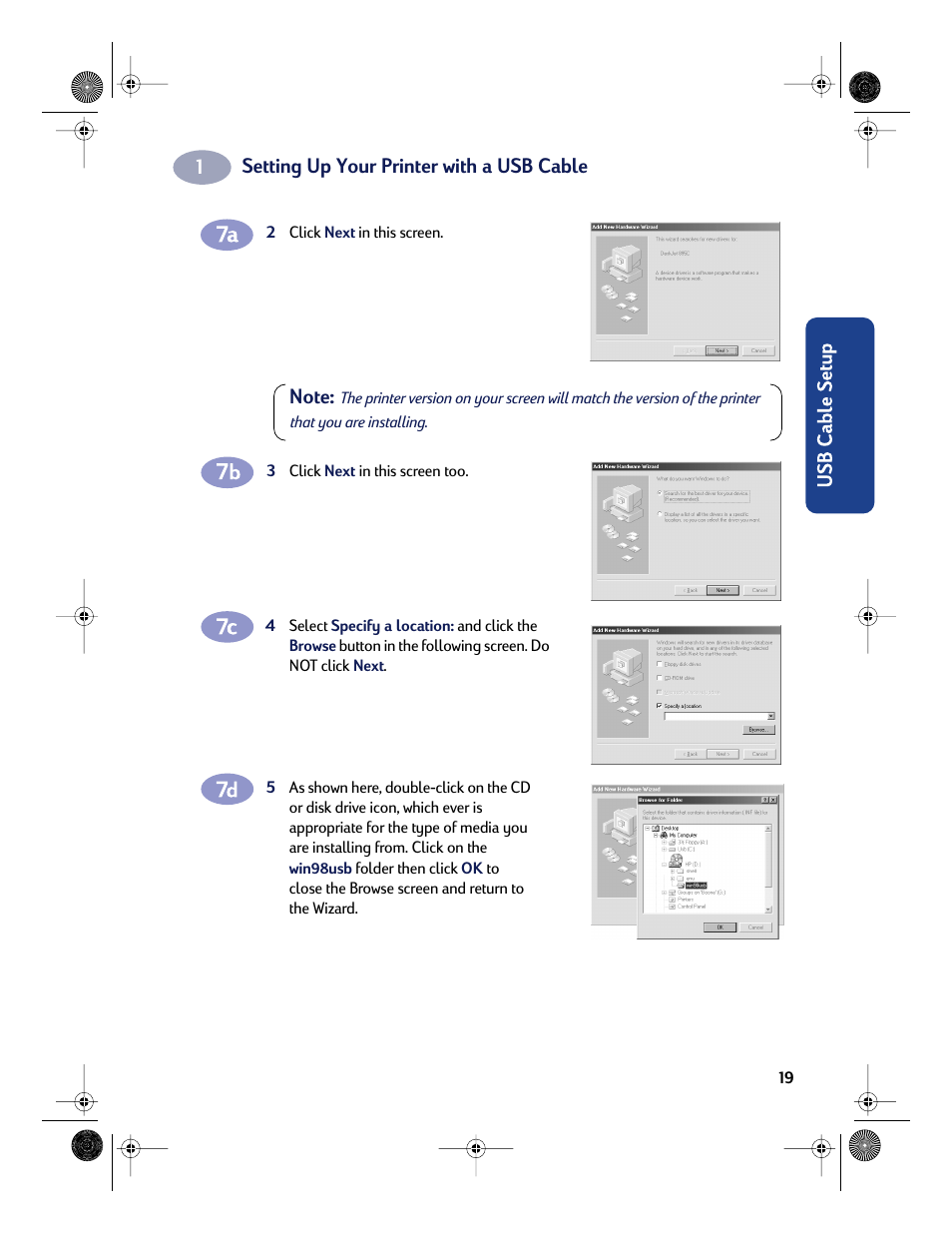 Setting up your printer with a usb cable | HP Deskjet 832c Printer User Manual | Page 27 / 118