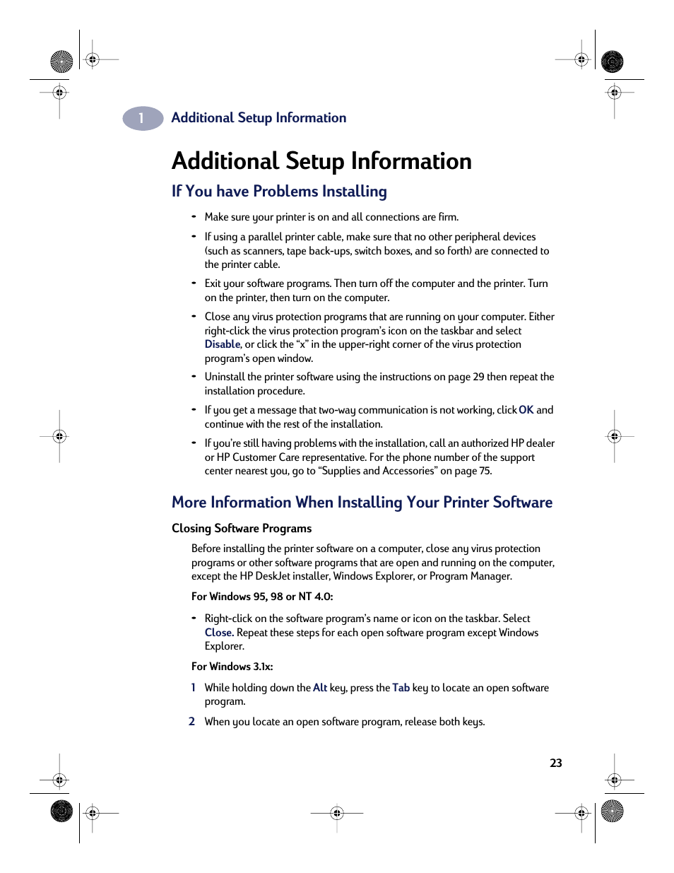 If you have problems installing, Additional setup information | HP Deskjet 832c Printer User Manual | Page 31 / 118