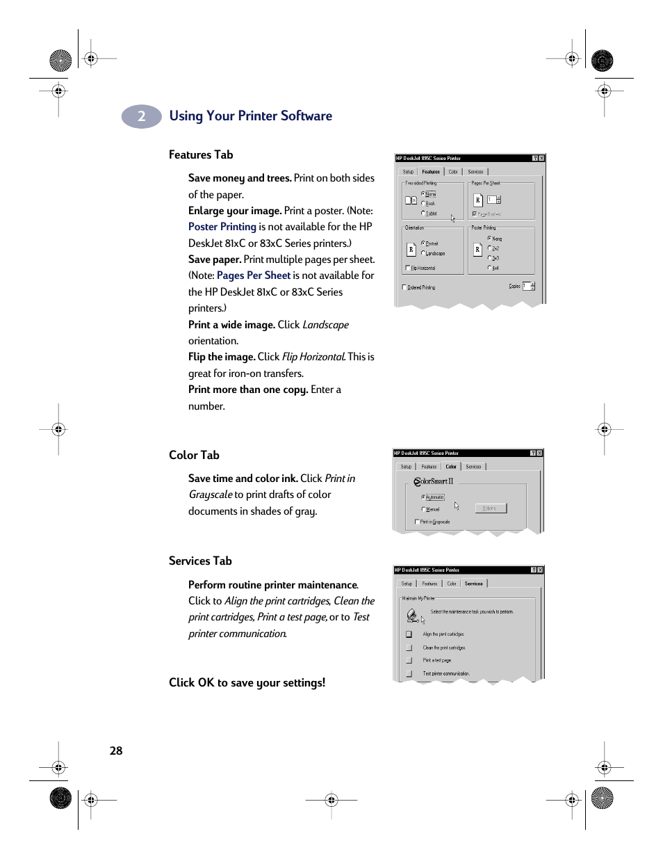 Using your printer software | HP Deskjet 832c Printer User Manual | Page 36 / 118