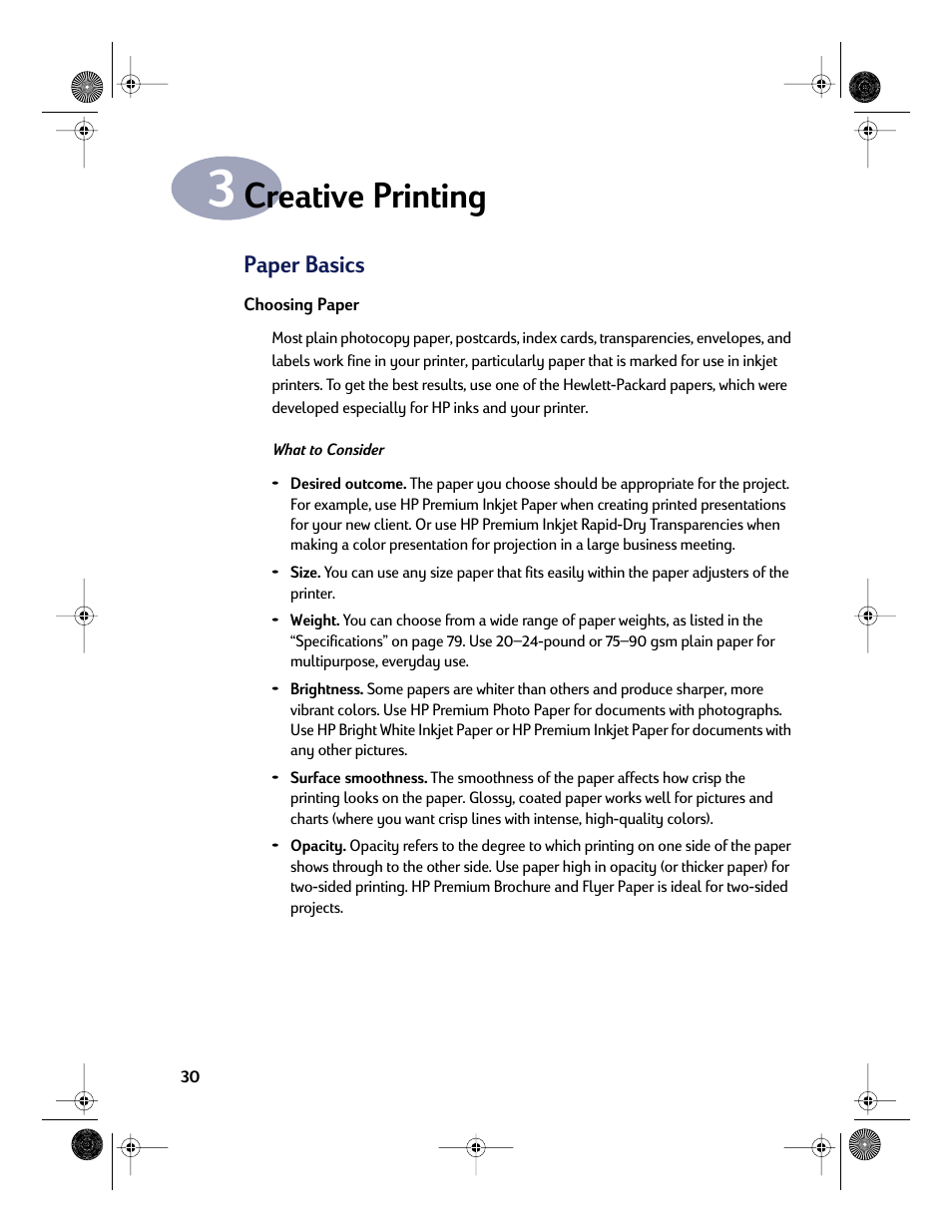 Creative printing, Paper basics, Chapter 3 | HP Deskjet 832c Printer User Manual | Page 38 / 118