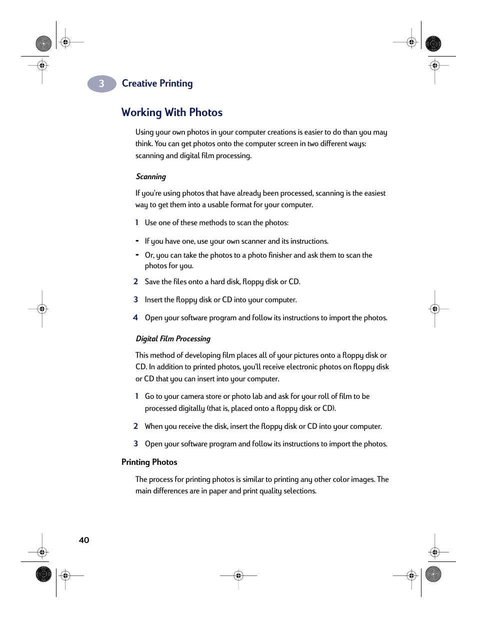 Working with photos | HP Deskjet 832c Printer User Manual | Page 48 / 118