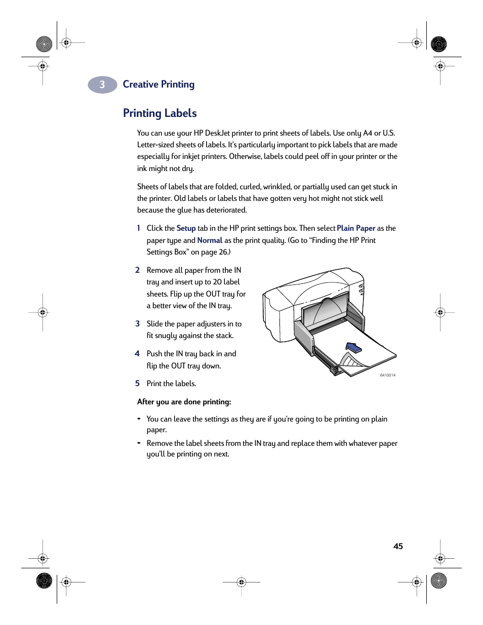 Printing labels, Creative printing | HP Deskjet 832c Printer User Manual | Page 53 / 118