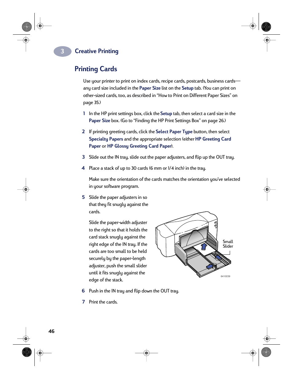 Printing cards, Creative printing | HP Deskjet 832c Printer User Manual | Page 54 / 118