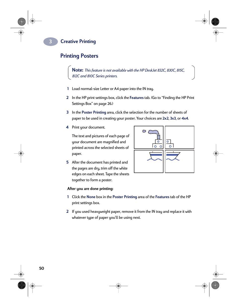 Printing posters, Creative printing | HP Deskjet 832c Printer User Manual | Page 58 / 118