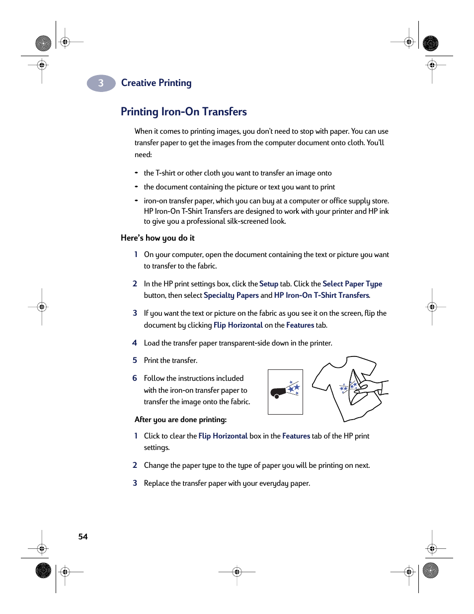 Printing iron-on transfers, Creative printing | HP Deskjet 832c Printer User Manual | Page 62 / 118