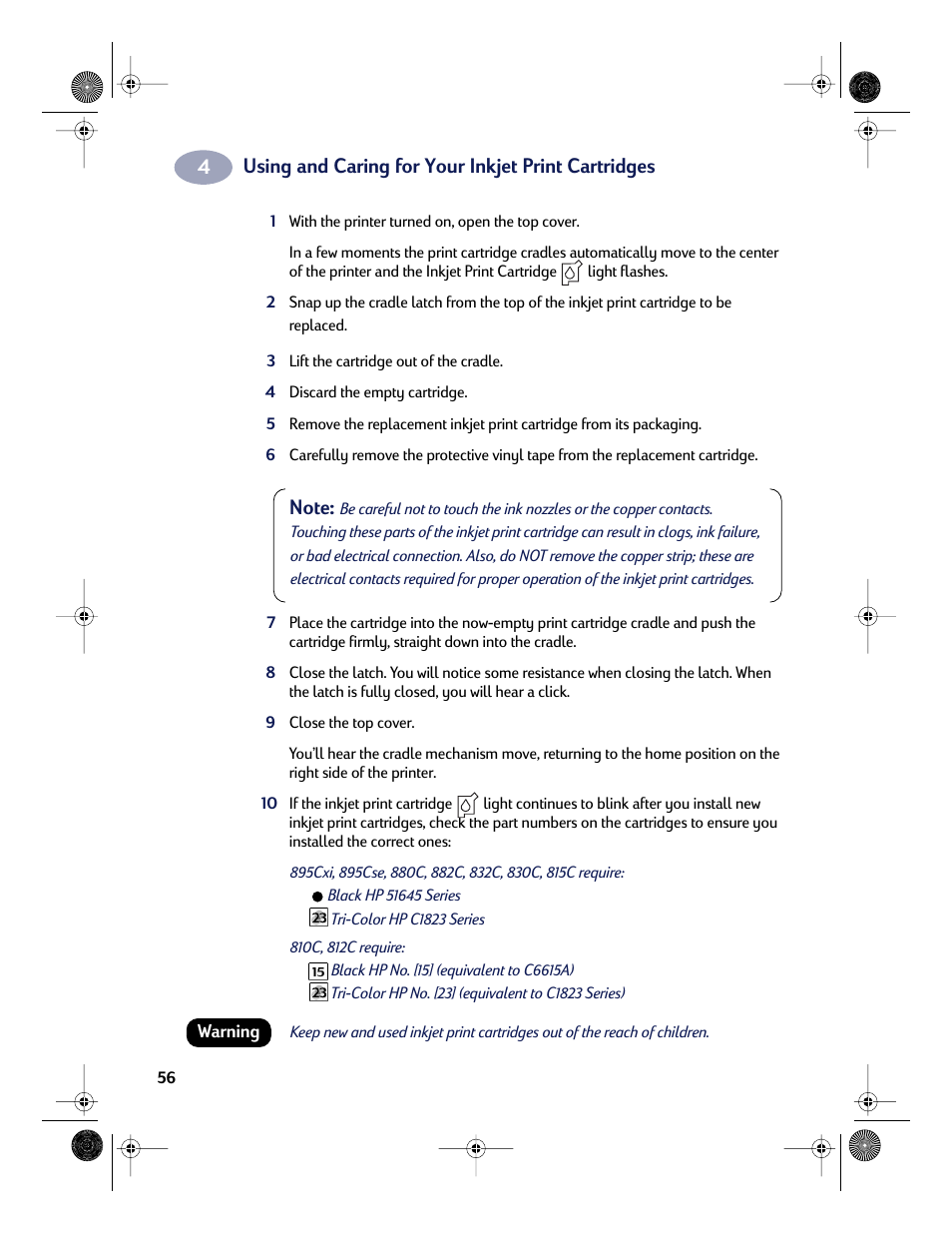 Using and caring for your inkjet print cartridges | HP Deskjet 832c Printer User Manual | Page 64 / 118