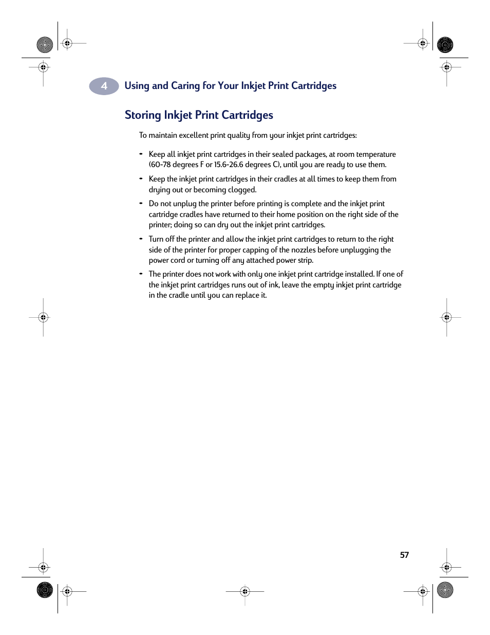 Storing inkjet print cartridges | HP Deskjet 832c Printer User Manual | Page 65 / 118