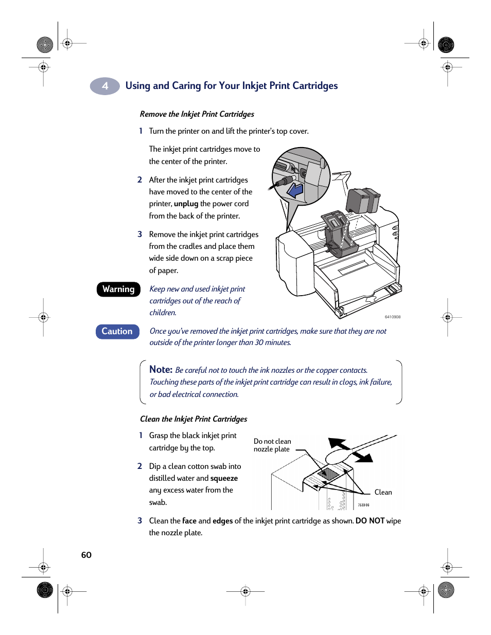 Using and caring for your inkjet print cartridges | HP Deskjet 832c Printer User Manual | Page 68 / 118