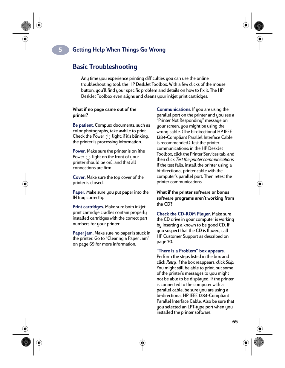Basic troubleshooting, Getting help when things go wrong | HP Deskjet 832c Printer User Manual | Page 73 / 118