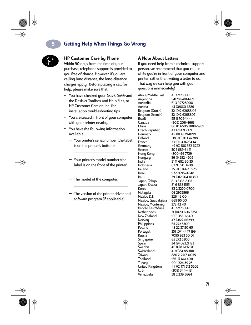 Getting help when things go wrong | HP Deskjet 832c Printer User Manual | Page 79 / 118