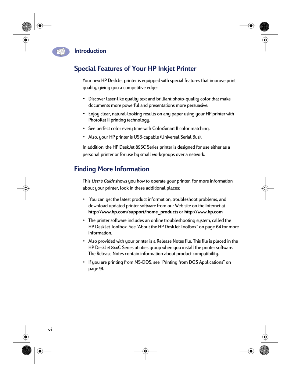 Special features of your hp inkjet printer, Finding more information | HP Deskjet 832c Printer User Manual | Page 8 / 118