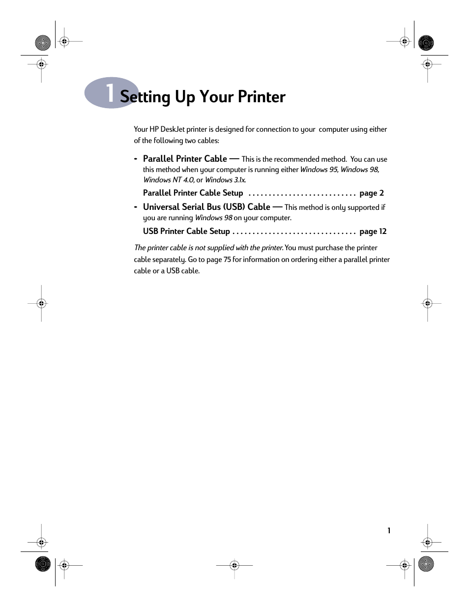 Setting up your printer, Chapter 1 | HP Deskjet 832c Printer User Manual | Page 9 / 118