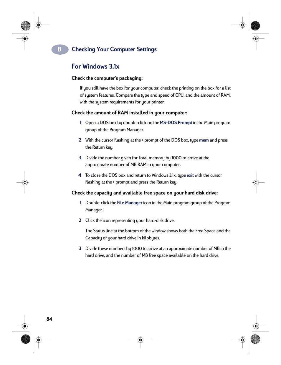 For windows 3.1x | HP Deskjet 832c Printer User Manual | Page 92 / 118