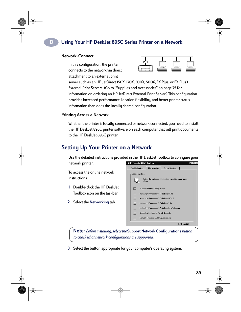 Setting up your printer on a network | HP Deskjet 832c Printer User Manual | Page 97 / 118