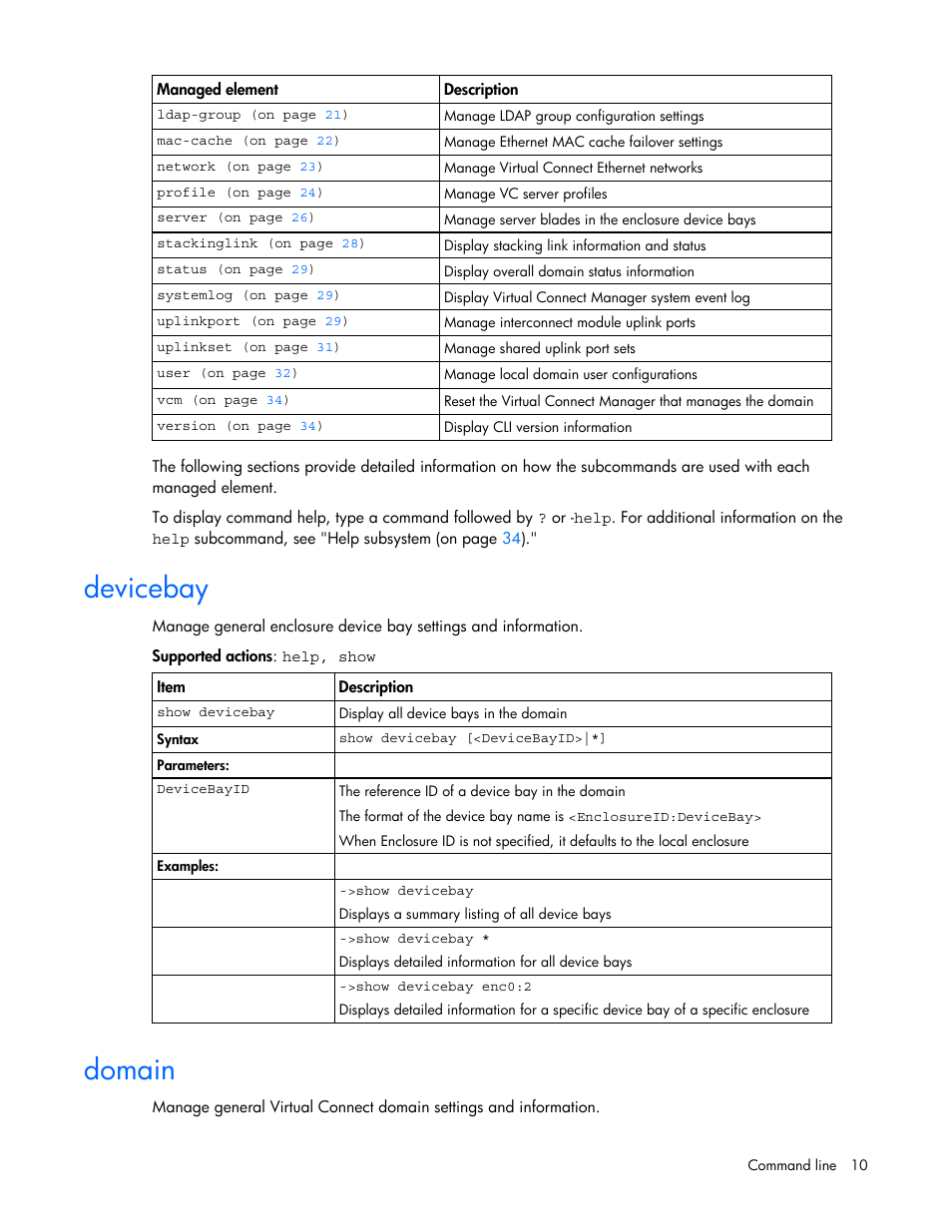 Devicebay, Domain | HP Virtual Connect 1.10Gb-F Ethernet Module for c-Class BladeSystem User Manual | Page 10 / 57