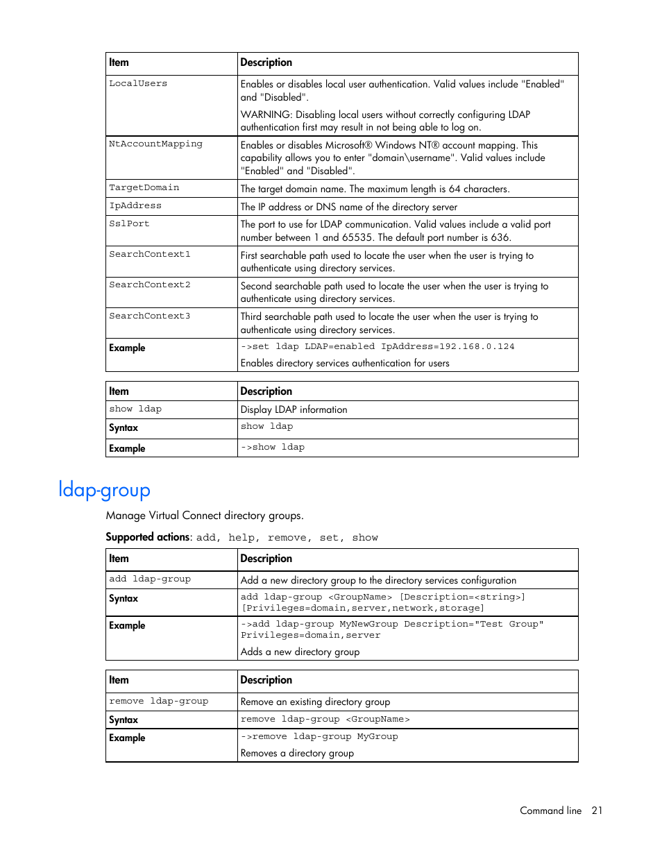 Ldap-group | HP Virtual Connect 1.10Gb-F Ethernet Module for c-Class BladeSystem User Manual | Page 21 / 57