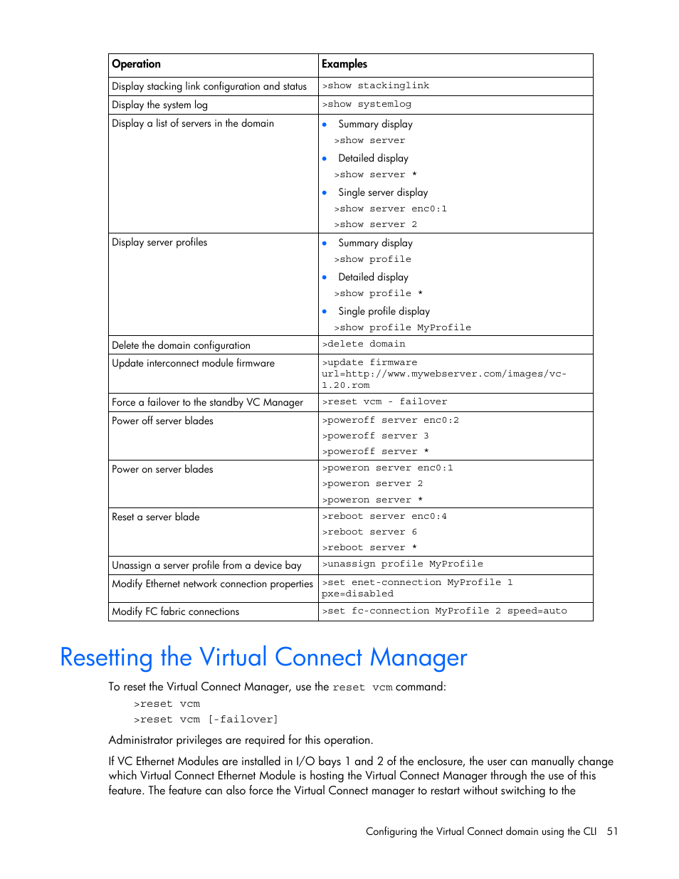 Resetting the virtual connect manager | HP Virtual Connect 1.10Gb-F Ethernet Module for c-Class BladeSystem User Manual | Page 51 / 57