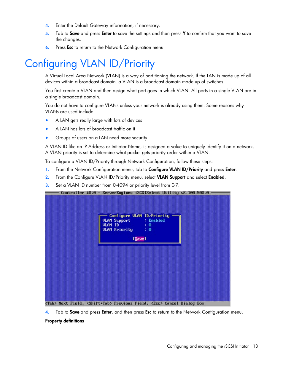 Configuring vlan id/priority | HP NC550SFP Dual Port 10GbE Server Adapter User Manual | Page 13 / 43
