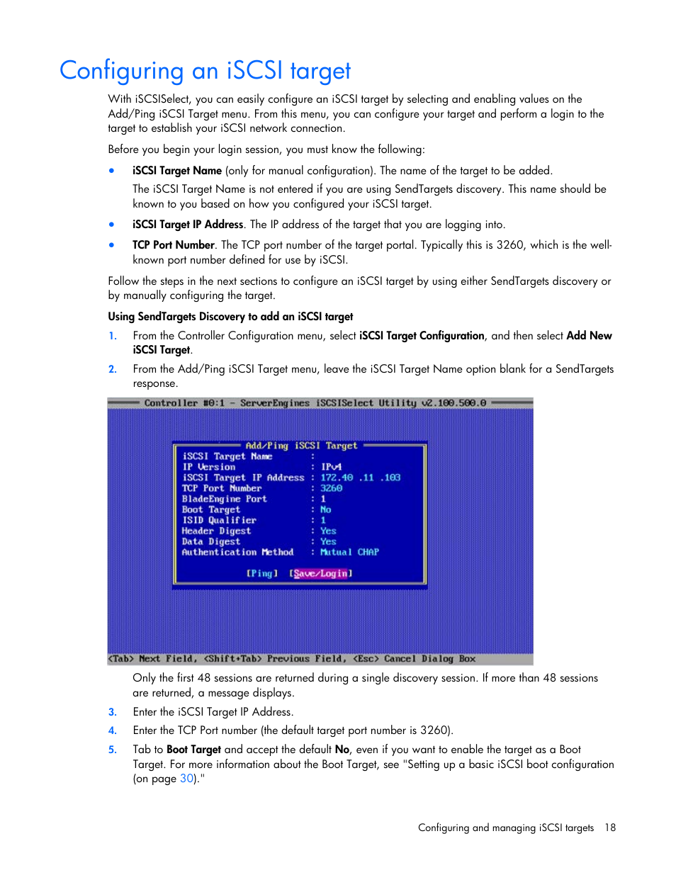 Configuring an iscsi target | HP NC550SFP Dual Port 10GbE Server Adapter User Manual | Page 18 / 43