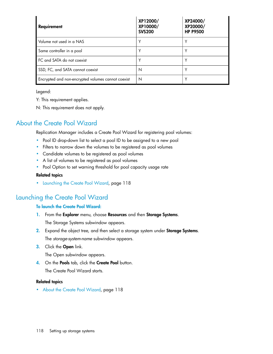 About the create pool wizard, Launching the create pool wizard, 118 launching the create pool wizard | HP XP P9000 Command View Advanced Edition Software User Manual | Page 118 / 478