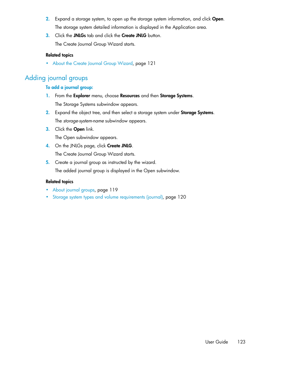 Adding journal groups | HP XP P9000 Command View Advanced Edition Software User Manual | Page 123 / 478