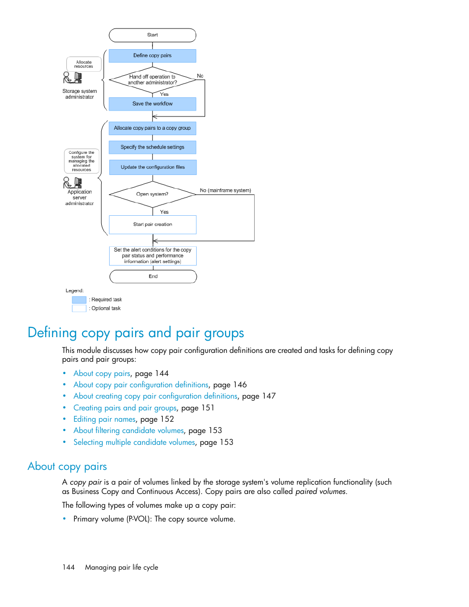 Defining copy pairs and pair groups, About copy pairs | HP XP P9000 Command View Advanced Edition Software User Manual | Page 144 / 478