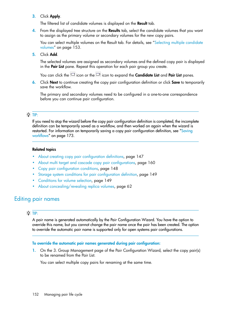 Editing pair names | HP XP P9000 Command View Advanced Edition Software User Manual | Page 152 / 478