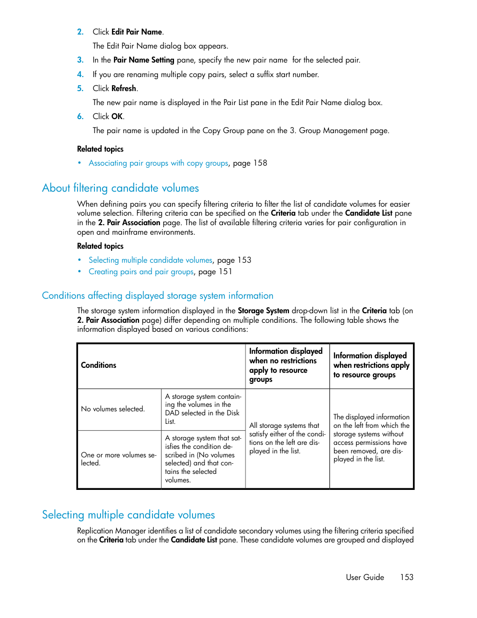 About filtering candidate volumes, Selecting multiple candidate volumes, About filtering candidate | Volumes, Selecting multiple candidate | HP XP P9000 Command View Advanced Edition Software User Manual | Page 153 / 478