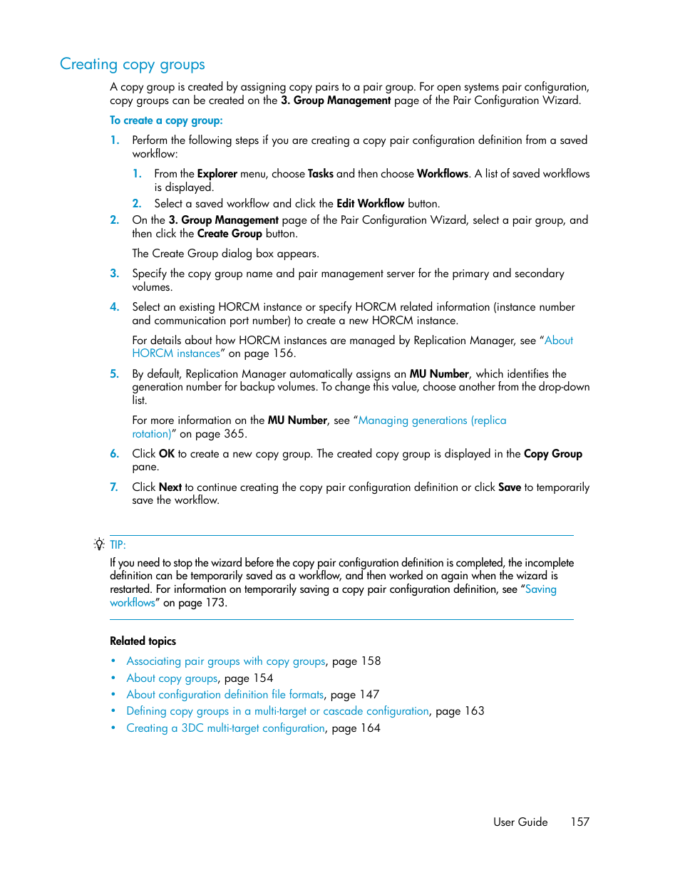 Creating copy groups | HP XP P9000 Command View Advanced Edition Software User Manual | Page 157 / 478