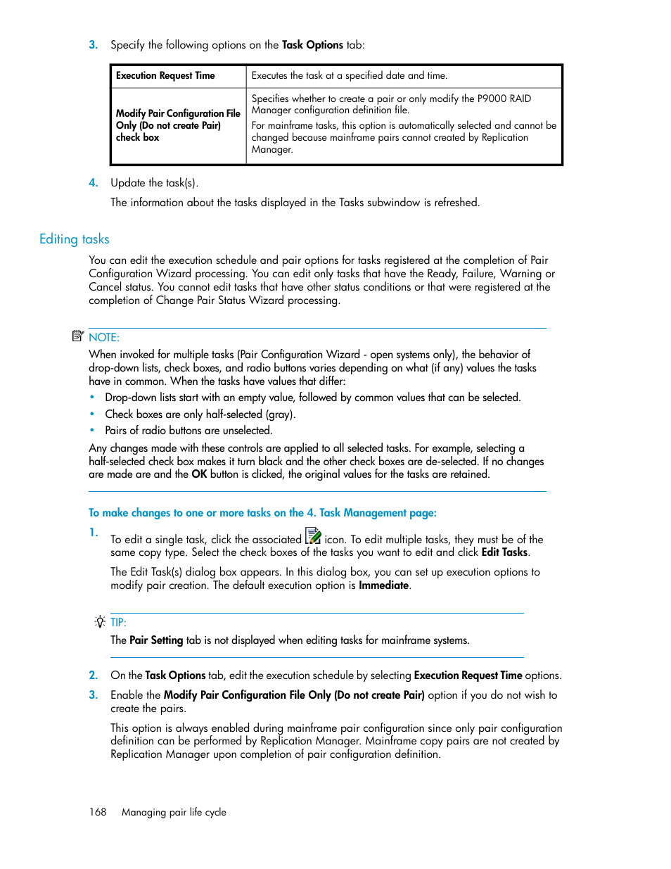 Editing tasks | HP XP P9000 Command View Advanced Edition Software User Manual | Page 168 / 478