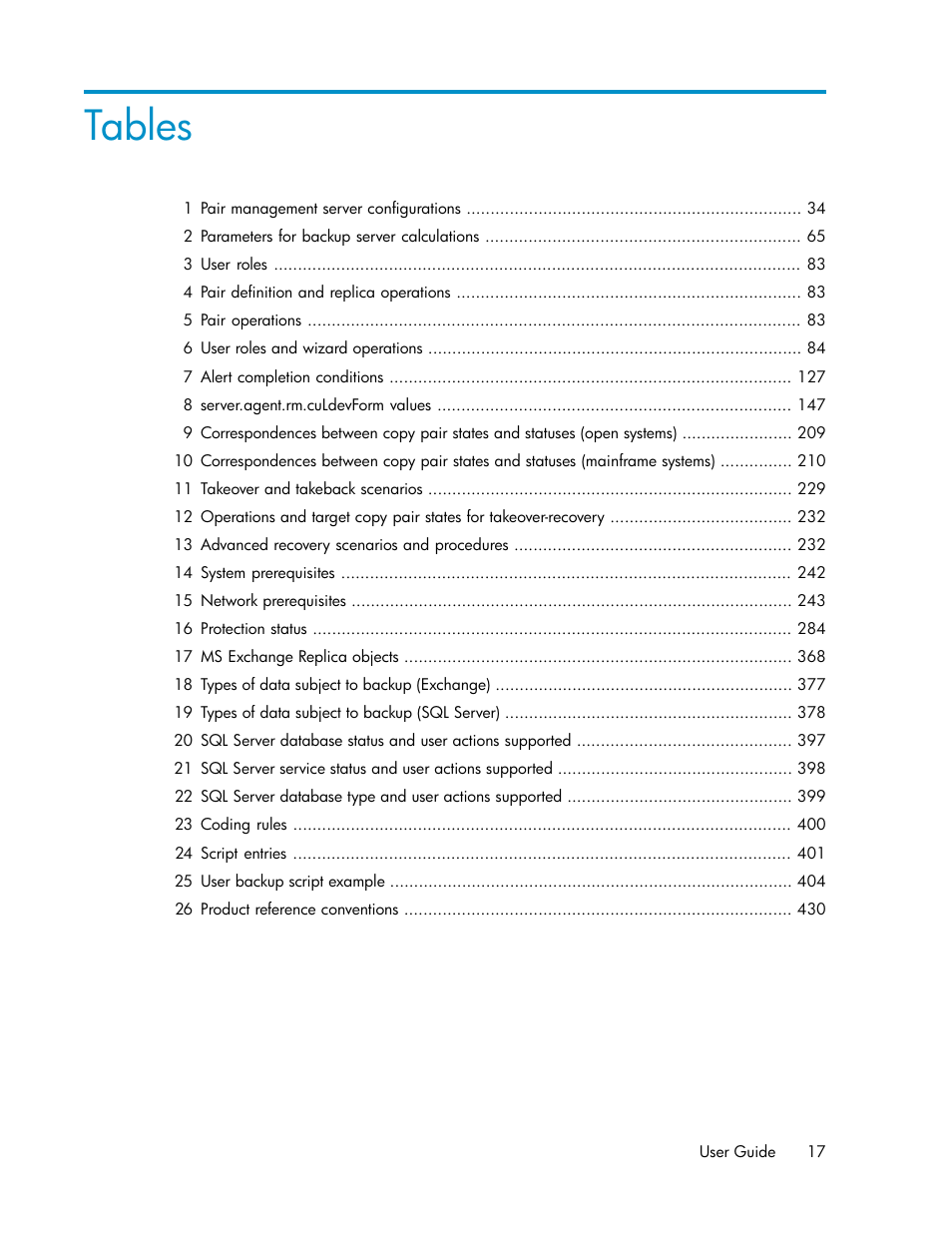 Tables | HP XP P9000 Command View Advanced Edition Software User Manual | Page 17 / 478