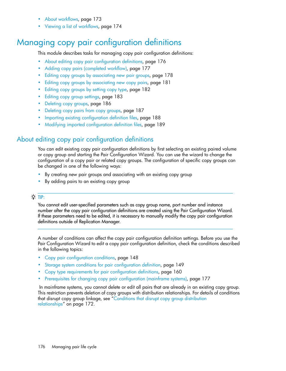 Managing copy pair configuration definitions, About editing copy pair configuration definitions | HP XP P9000 Command View Advanced Edition Software User Manual | Page 176 / 478