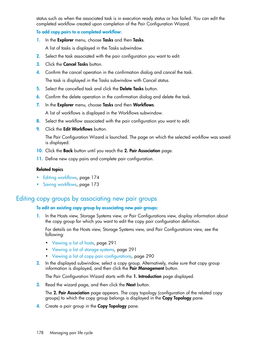 Editing copy groups by associating new pair groups | HP XP P9000 Command View Advanced Edition Software User Manual | Page 178 / 478